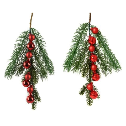 RAMO PINO H.4.5CM. CON SFERE ROSSE